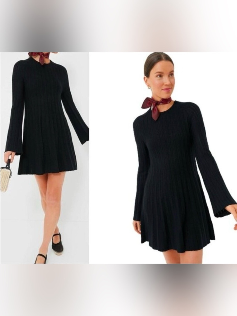 Pomander Place NEW Black Adi Long Belle Sleeve Ribbed Knit Mini Dress XS NWT
